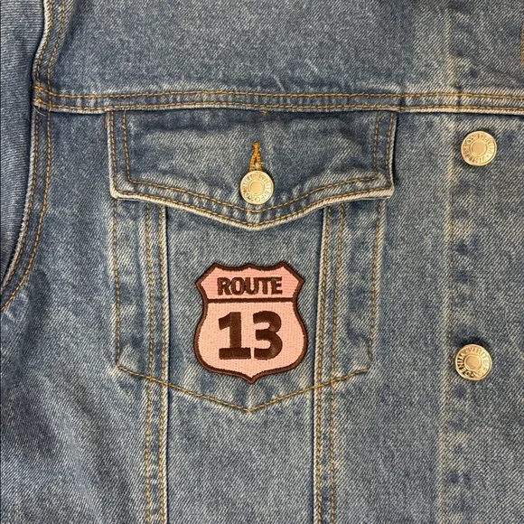 White Fox Adriana Oversized Denim Jacket Admiral Blue with Patches Size S/M - Picture 6 of 9